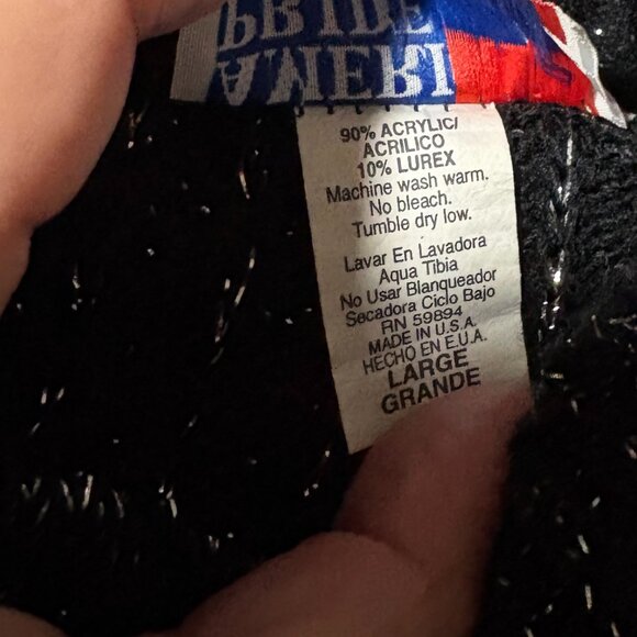 Vintage American Pride Black Metallic Lurex Ribbed Mock Neck Sweater Women’s Lar - Picture 5 of 6